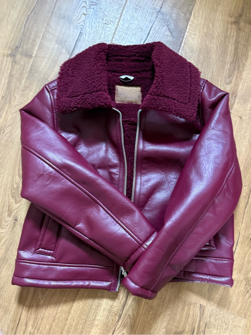 BearPaw Burgundy Faux Leather Sherpa Collar Jacket